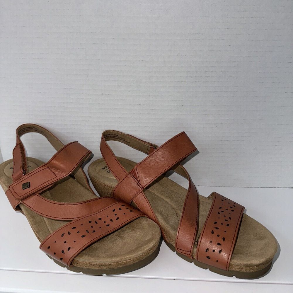 Earth‎ Origins Kendra Khloe 9.5, Sandals Ginger,Cork Wedge, Leather Strap Open